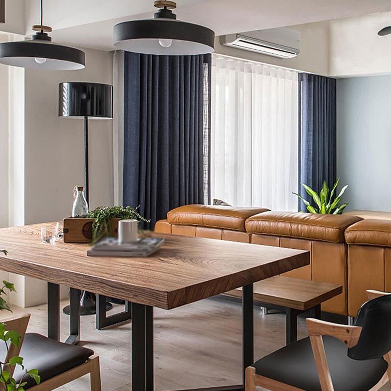 Rectangle Table Industrial Solid Wood Top Dining Table with Metal Base