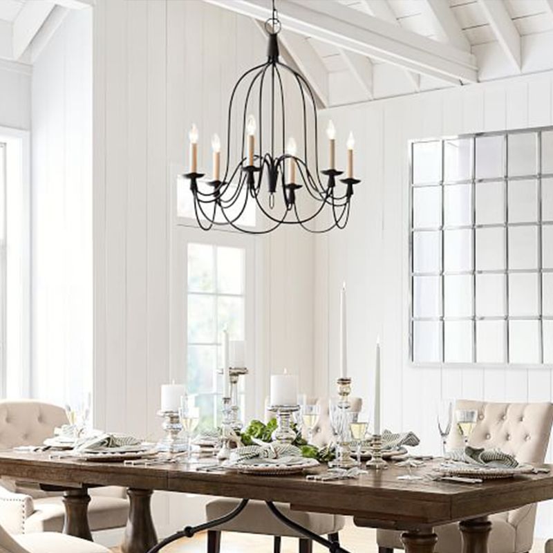 Curved Arm Dining Room Ceiling Chandelier Classic Metal 3/6 Lights Black Hanging Light Fixture for Dining Room