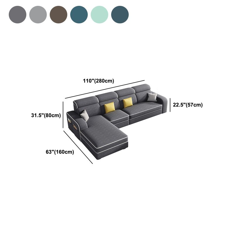 Cotton Blend Square Arm Sofa & Chaise for Living Room with storage