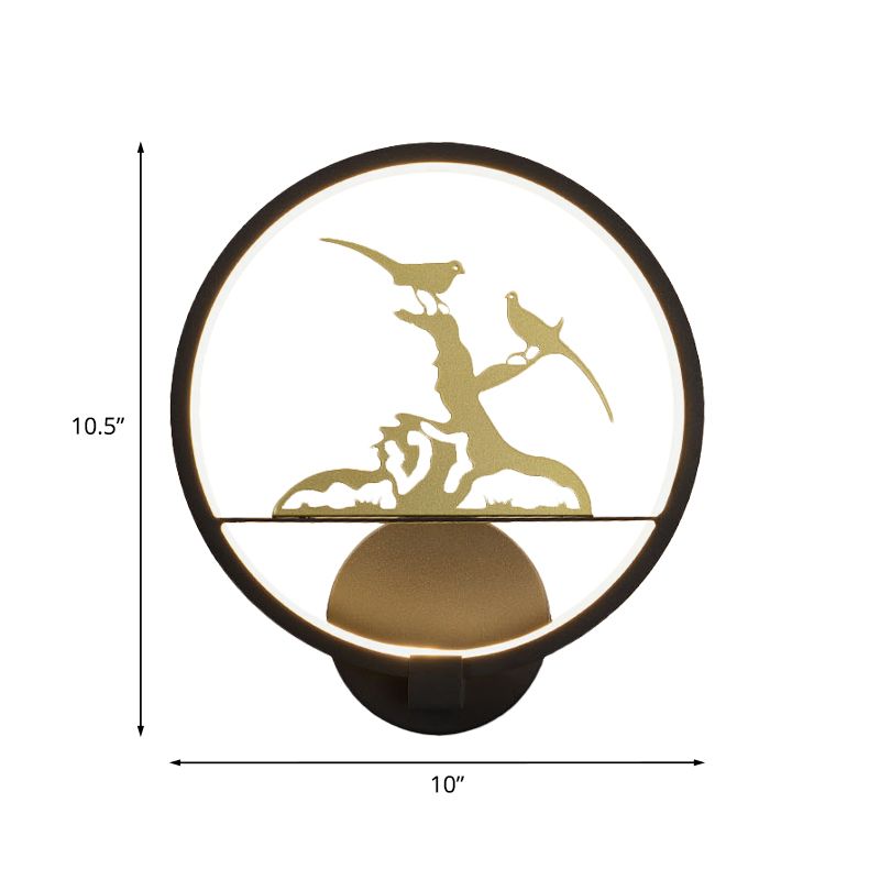 Idée d'éclairage mural à motifs rounds noir de style chinois LED Metal Mural Mural lampe pour chambre à coucher