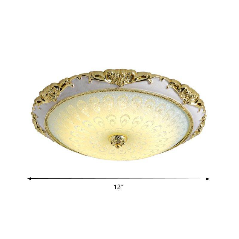 Lampada da soffitto a LED in vetro opale con cupola anticata da 12"/16"/23,5" in oro per camera da letto