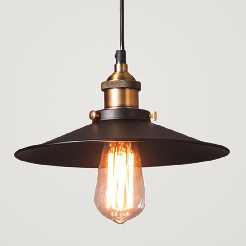 Tapered Cape Shade 1-Light Industrial Metal Pendant Light Hanging Ceiling Light in Black