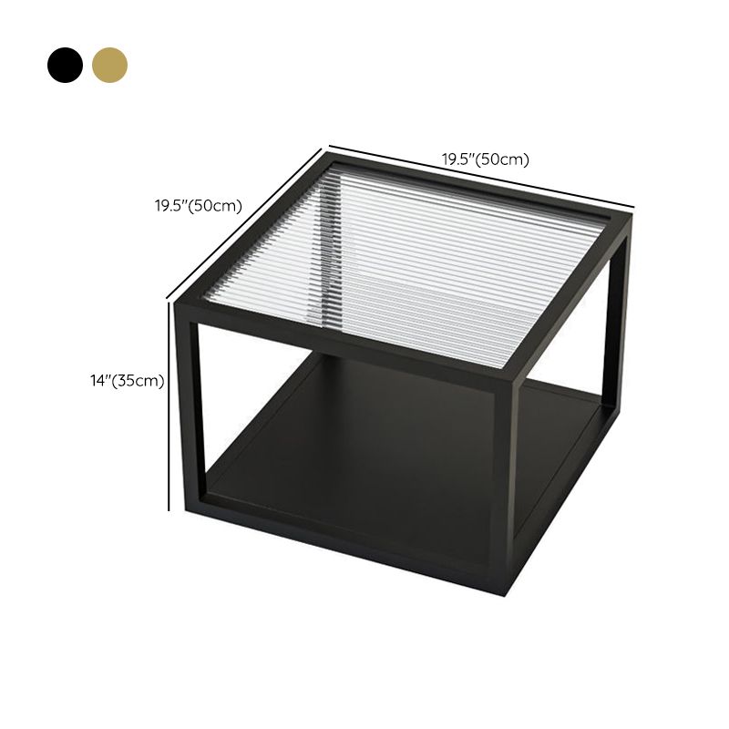 Modern Square Glass Coffee Table Iron Frame Base Cocktail Table
