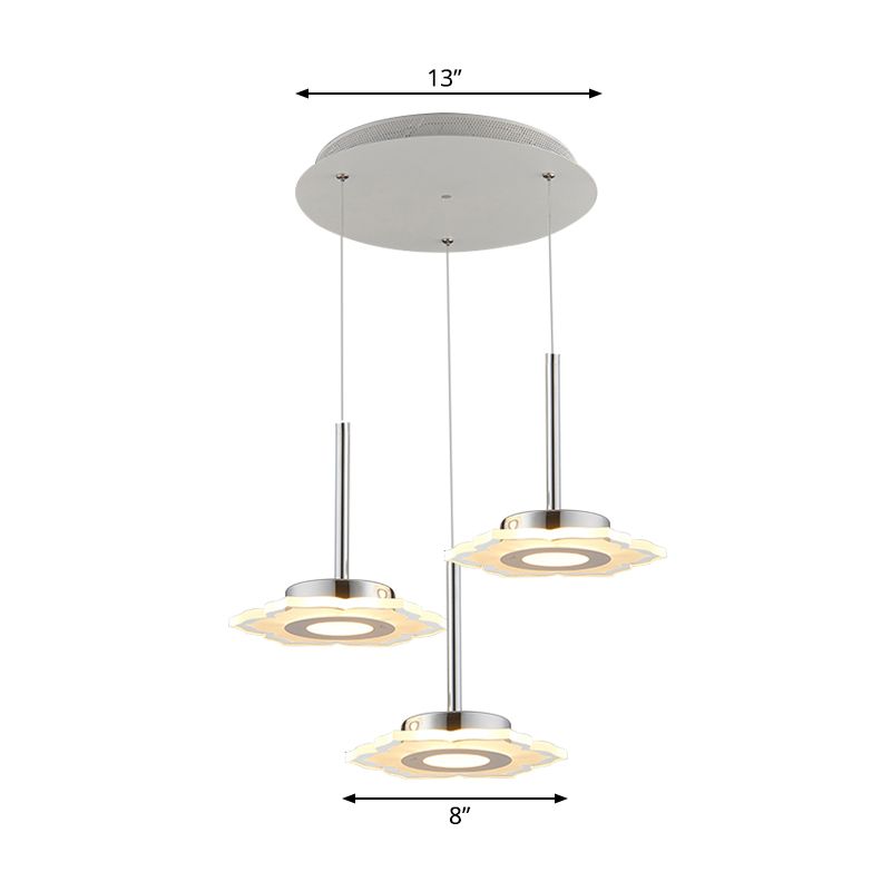 Modernism Flower Cluster Pendant Acrylic 3-Head LED Dinging Room Lamp in Warm/White/Natural Light with Linear/Round Canopy