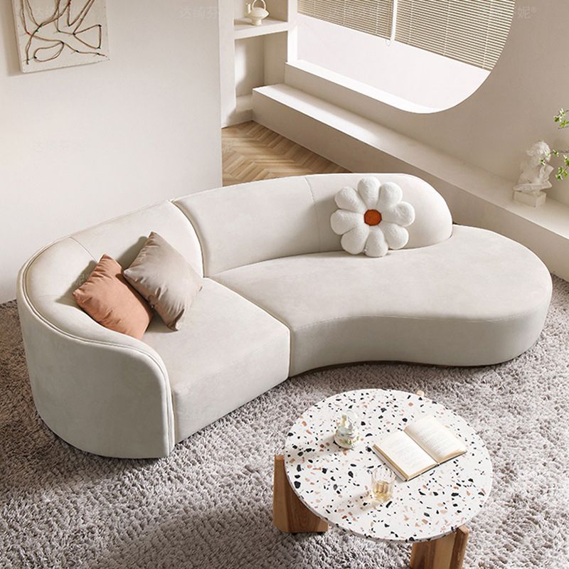 Modern 30.70" H White Wool Tuxedo Arm Curved Sofa for Living Room