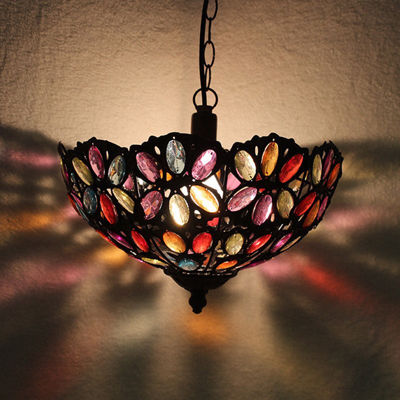 Rust Bowl Shape Hanging Light Bohemian Metal 1 Bulb Restaurant Pendant Lighting Fixture