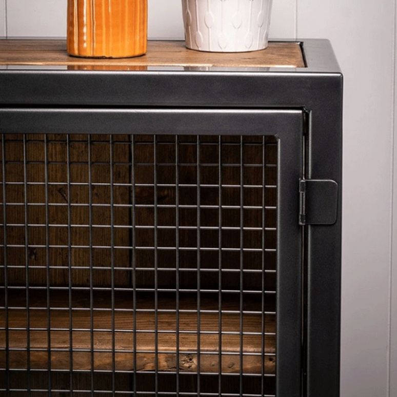 Industrial Accent Cabinet with Distressed Wood Top and Iron Legs