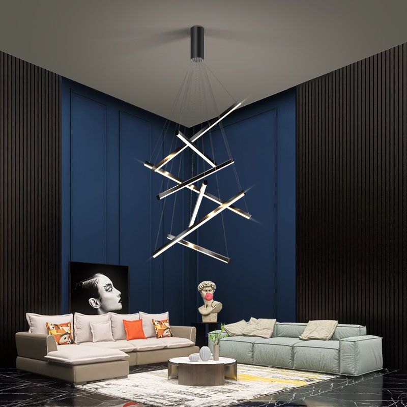 Modern Style Metal Hanging Light Fixtures Linear Multi Lights Suspension Light