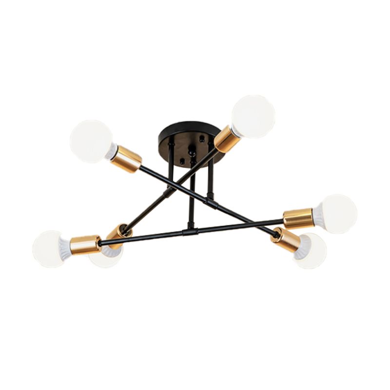 Plafonnier Semi-encastré à lignes croisées en métal nordique, 6 lumières, noir/blanc, luminaire de plafond pour chambre à coucher