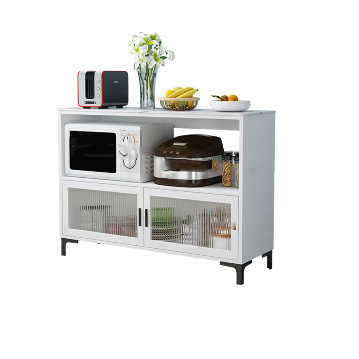 Dining Room Island Table Modern Marble Prep Table with Storage Cabinet
