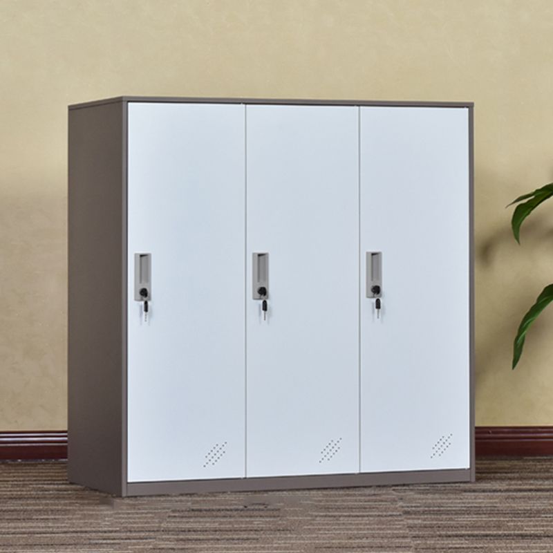 Contemporary Non-Hanging Armoire with Hinged Doors White and Brown Metal Storage Cabinet
