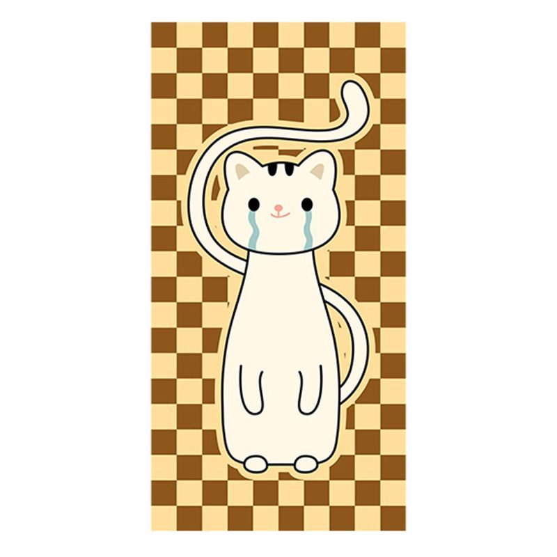 Brown Check Pattern Rug Modern Polyester Rug Washable Rug for Drawing Room