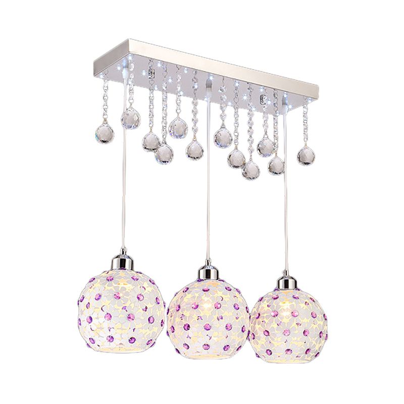 White Laser Cut Dome Cluster Pendant Modern 3-Light Crystal-Encrusted Hanging Lighting