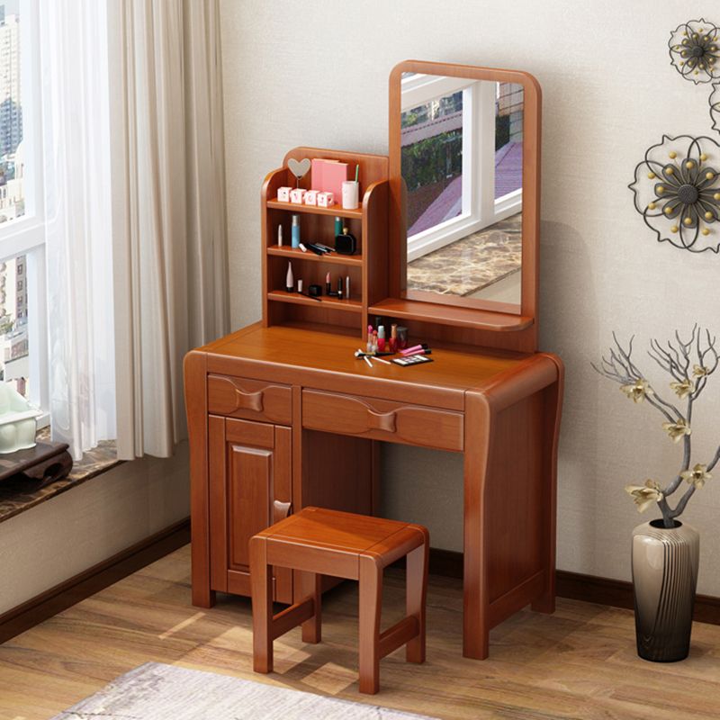 Brown Makeup Table with 2 Drawers 18.50" Wide Vanity Tables with Mirror
