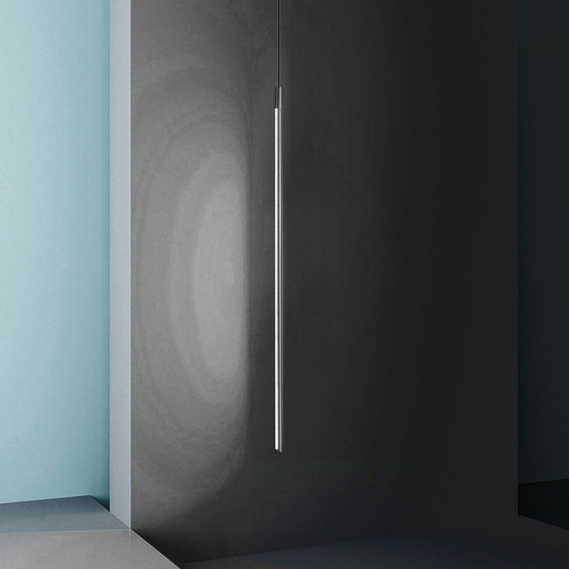 Modern Simple Style LED Line Hanging Pendant 1 Light Hanging Ceiling Light in Black for Hotel