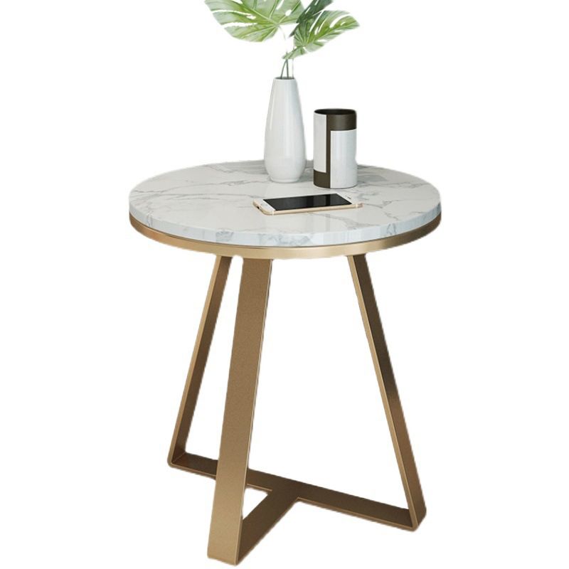 Round Marble End Table Set Glam Dia 19.7-In Sofa Side Accent Table