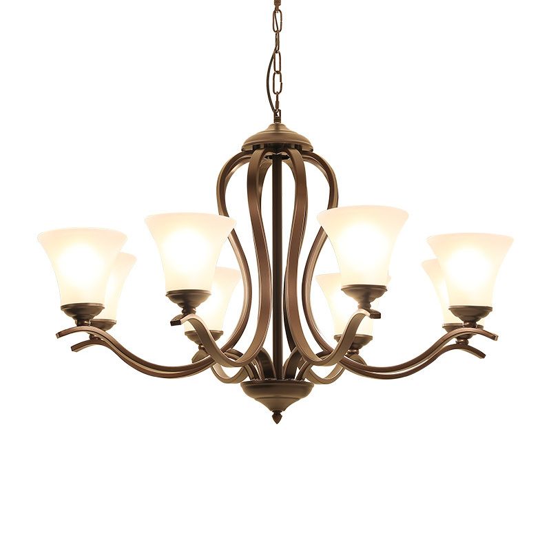 Black Flared Chandelier Pendant Lighting Vintage Opal Glass 3/6/8 Lights Bedroom Hanging Ceiling Lamp