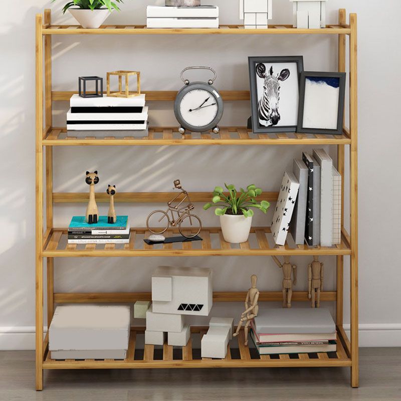 Contemporary Open Back Bamboo Bookshelf Ladder Bookcase with Shelves