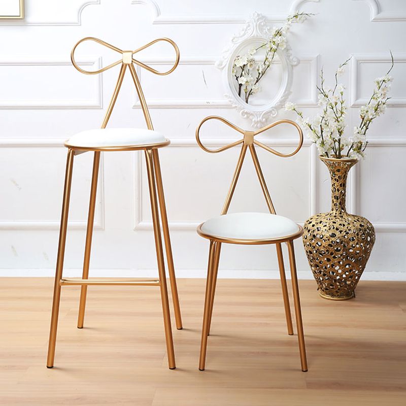 Round Leather and Metal Counter Stool Scandinavian Low Back Counter Bar Stool
