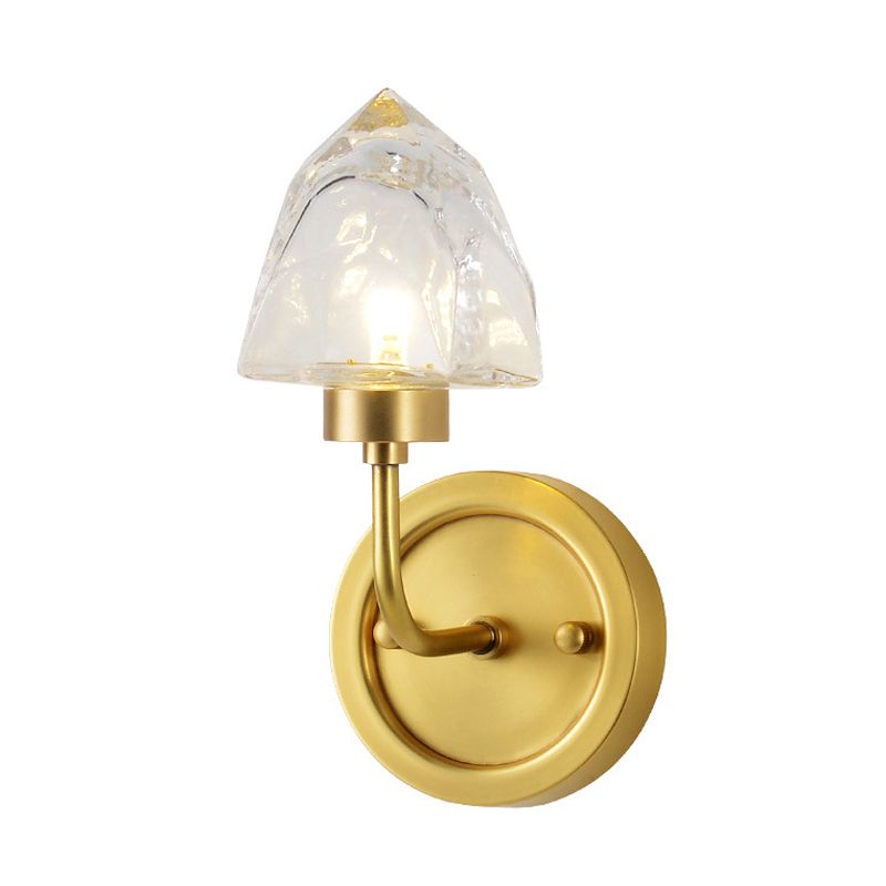 Gold Ice Cube Wall Light Fixture Contemporary 1 Light Faceted Clear Crystal Sconce Light