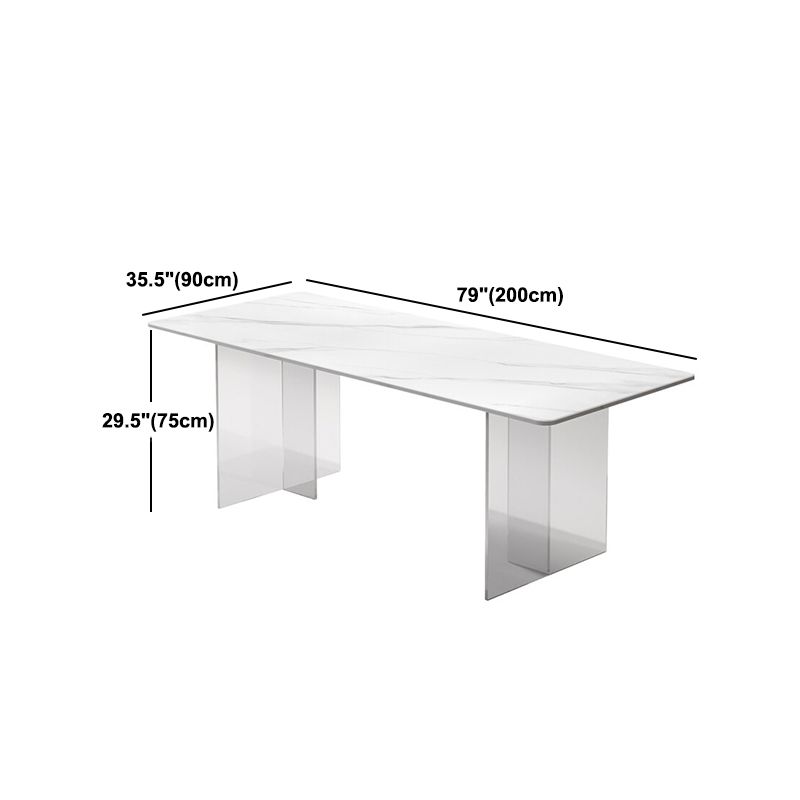 Rectangle Transparent Base Dining Table Modern Stone Double Pedestal Table