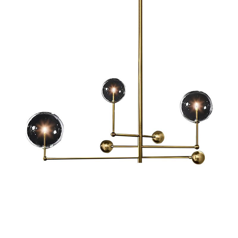 Globe Chandelier Lighting Post Modern Clear Glass 3 Lights Black/Gold Hanging Pendant Light