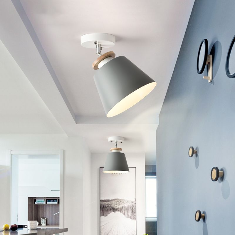 Upside-Down Trifle Ceiling Flush Light Macaron Metal 1-Light Corridor Adjustable Semi Flush Mount Lighting