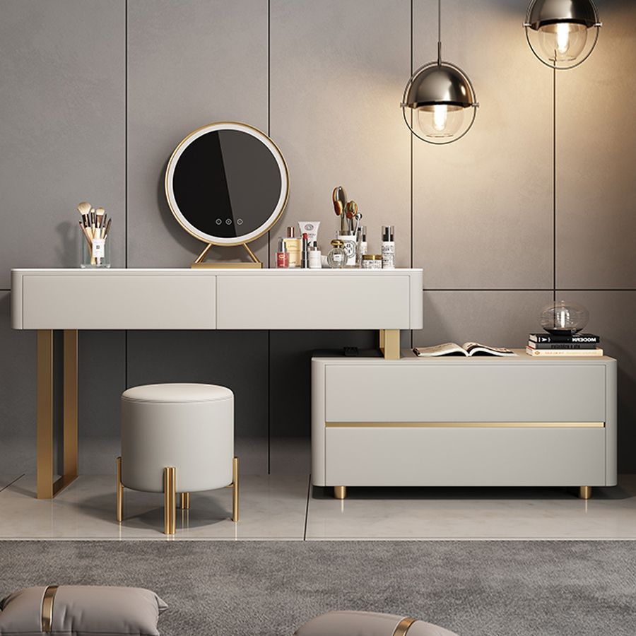 Glam 51.2" W Slate Vanity Desk and Stool in Gray with 4 Drawers