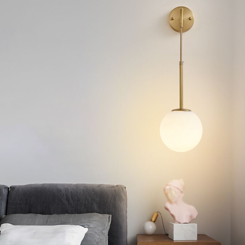 Modernism Globe Shaded Wall Light Golden Metal Lighting for Foyer