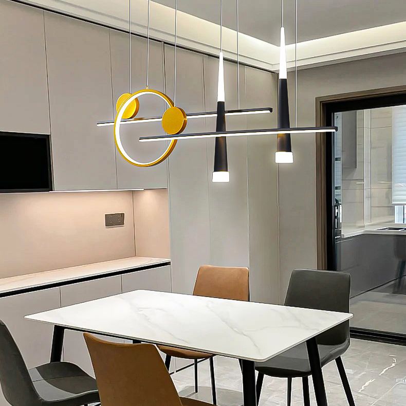 New Modern Metal LED Island Lighting Ideas 5-Light Linear Chandelier Lamp for Dining Room