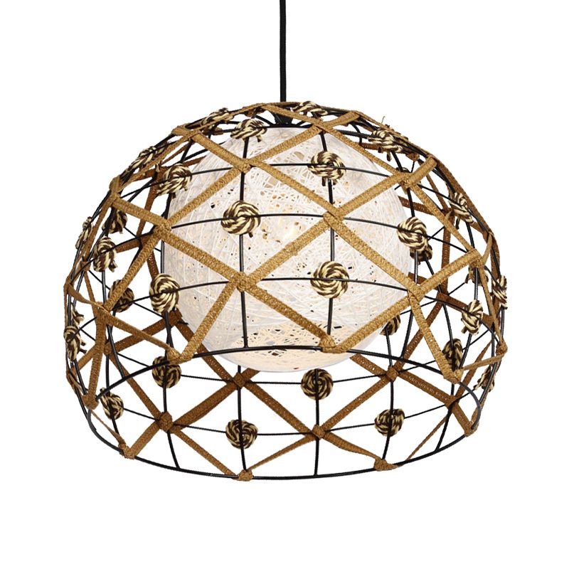 1 Glühbirnen -Tränenbodendecke Leicht Asian Holzheizleuchte mit ovalem/Halbkreis/Haus Bambusschatten