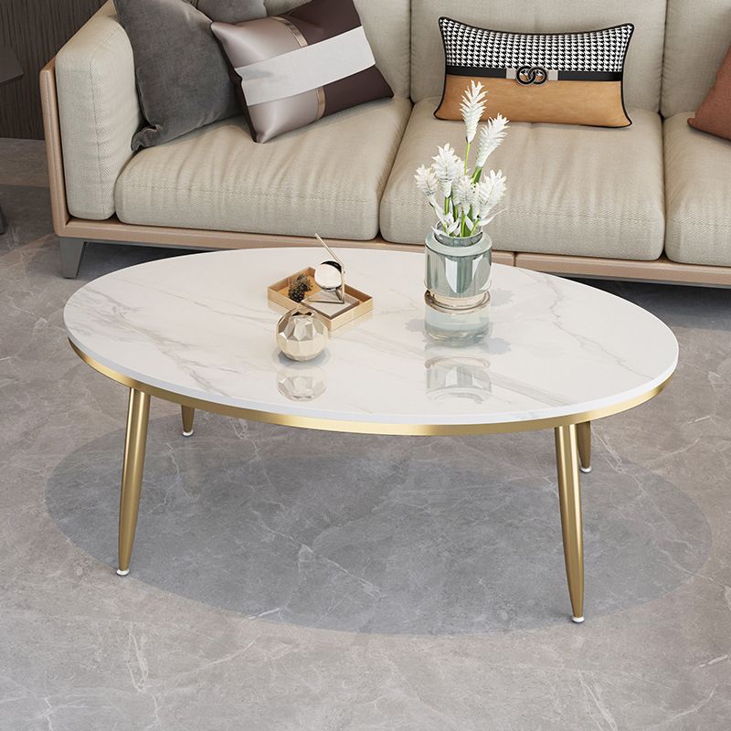 Modern Style Cocktail Table Rock Plate Top Metal Base Round Coffee Table