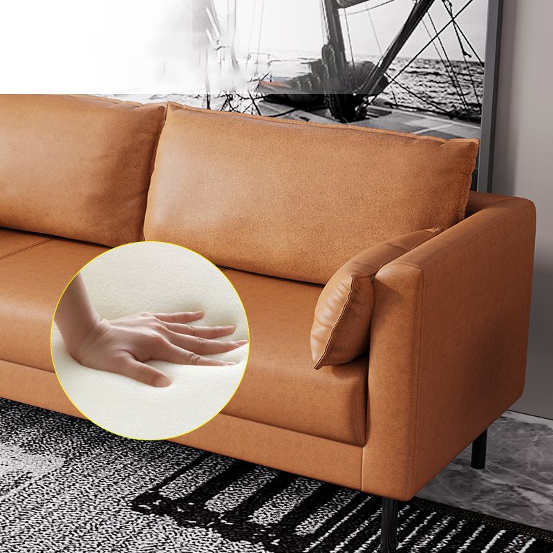 Scandinavian Faux Leather Sofa with 2 Pillows Square Arm Living Room Seating