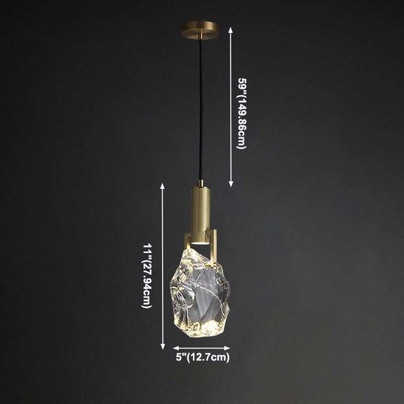 Zeitgenössischer Stil steinförmiger LED -Anhänger Kristall 1 hängende Lampe für Schlafzimmer