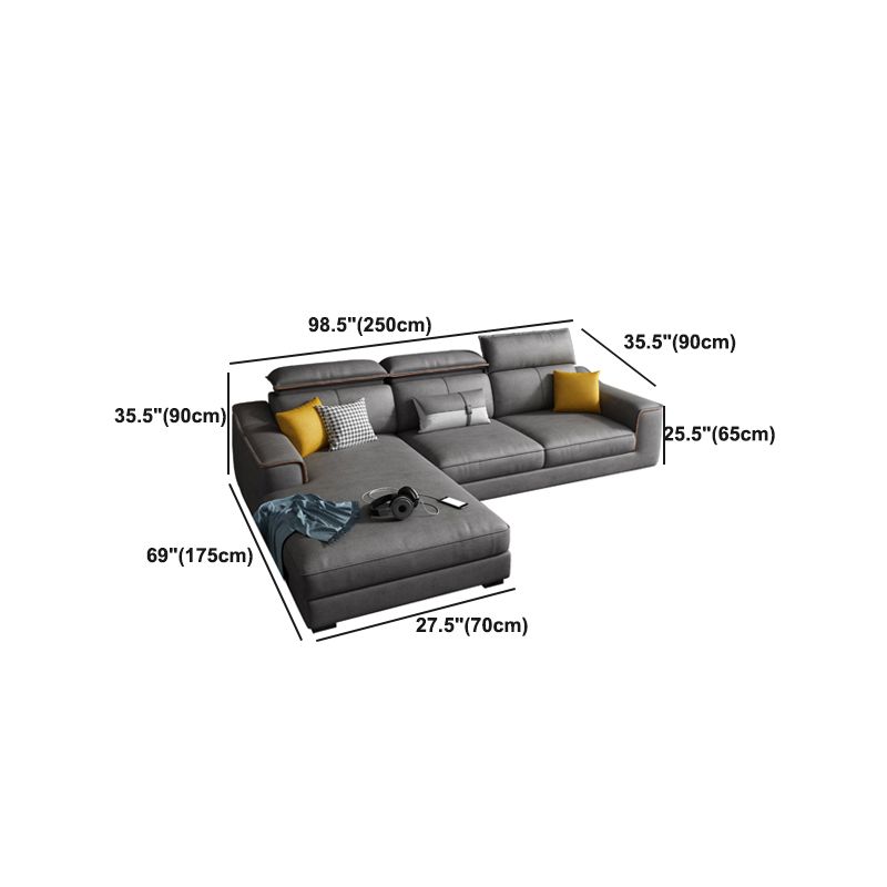 Dark Gray Faux Leather Sectional Sofa 35.43" Tall Stain-Resistant Sofa