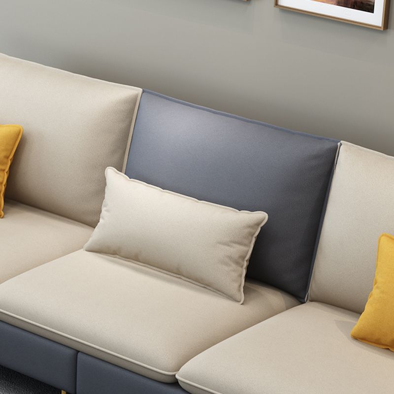 Contemporary Recessed Arm Sofa with Pillows Back and Golden Legs