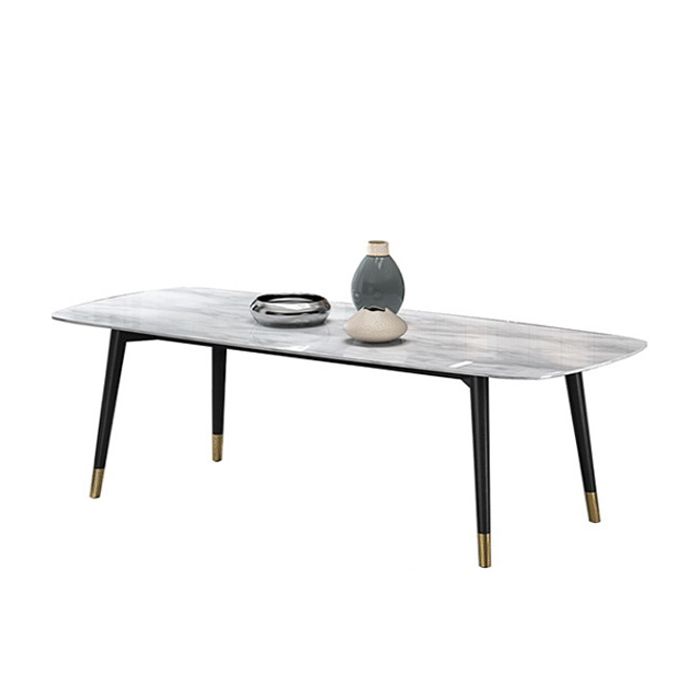 Modern Dining Table White Stone and Marble Dining Table Pedestal Table Sled Base