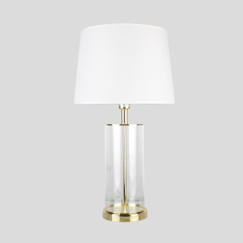 Modernismo 1 scrivania head leggera leggera lampada da tavolo da tamburo affusolato conico con tonalità in tessuto
