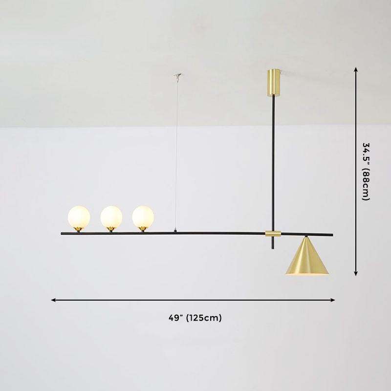 Luce a soffitto lineare moderna a 4 luci con tonalità di vetro rotondo per sala da pranzo