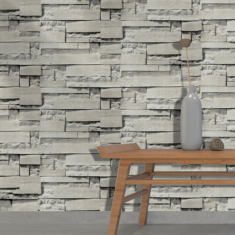 Farmhouse Whitewash Brick Wallpaper Grey House Interior Adhesive Wall Art, 19.5' x 17.5"