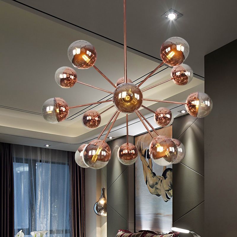 Semi-encastré Globe pour salle à manger, verre blanc/transparent/gris fumée, 9/12/15 lumières, luminaire semi-encastré contemporain en cuivre/chrome/or