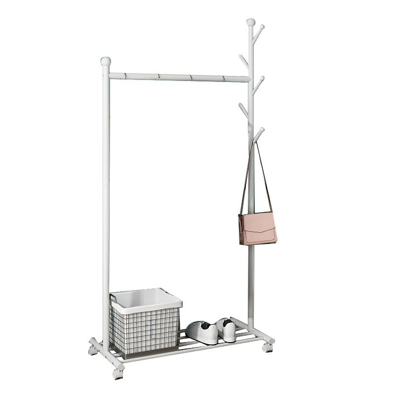 Contemporary Hall Tree Metal Hanging Rail Lower Shelf Entryway Coat Rack