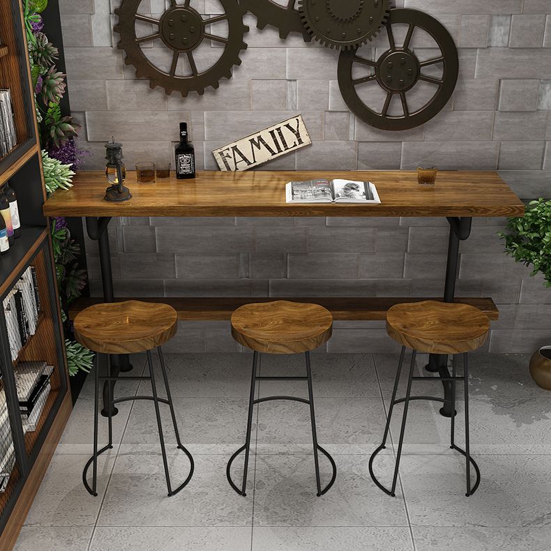 Brown Industrial Style Bar Table Pine Wood Milk Tea Shop Casual Bar Table