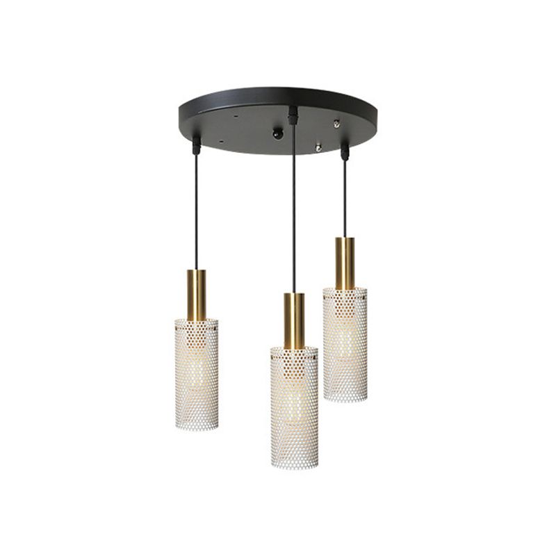 Cylindre Métal Pruste Pendante Light Simplicité Suspension Éclairage avec design creux pour salle à manger