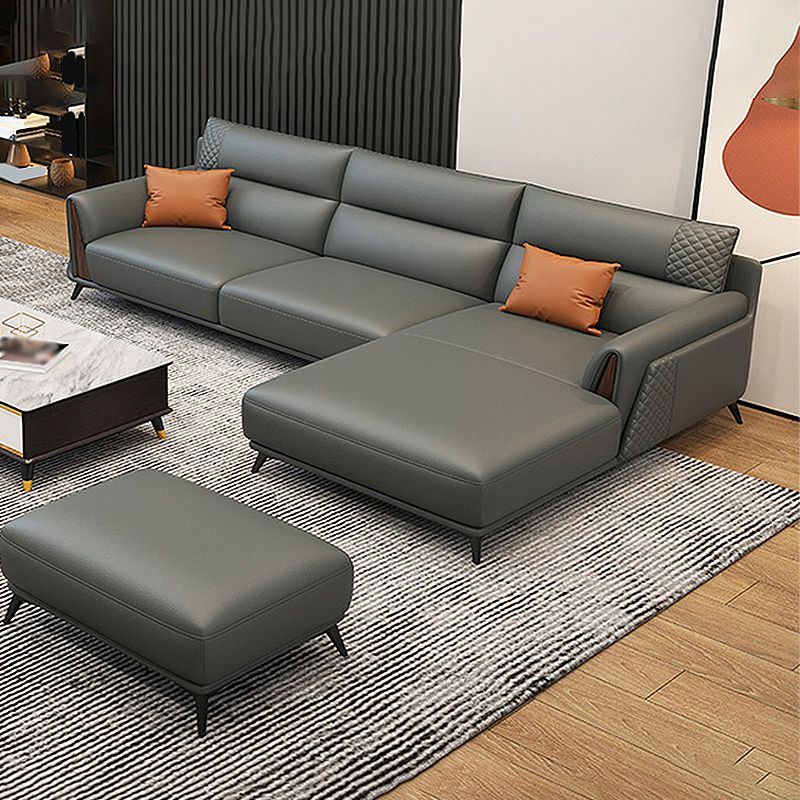 Genuine Leather Pillow Top Arm Sectionals 36.22"High Cushion Back Sofa, Black