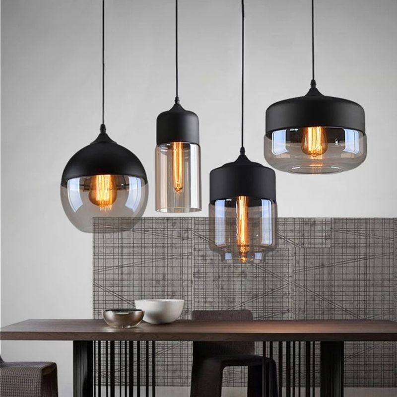 Geometric Hanging Lights Industrial Style Glass 1 Light Pendant Light Kit in Black