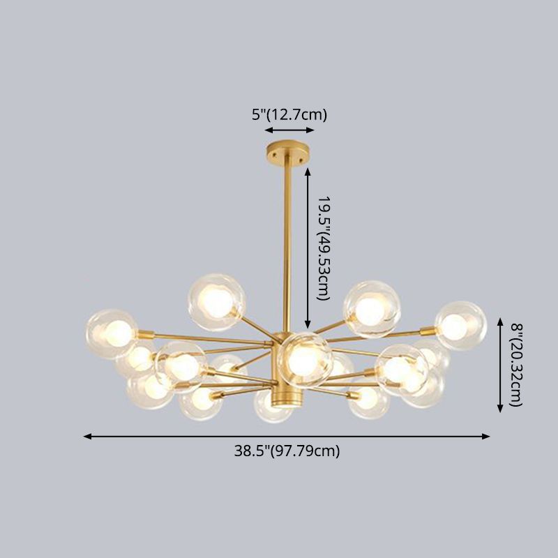 Moderner Stil Einfachheit Glas Kronleuchter klarer Ball Schatten Wohnzimmer Anhänger Licht mit polierter Metalllampe Pfosten