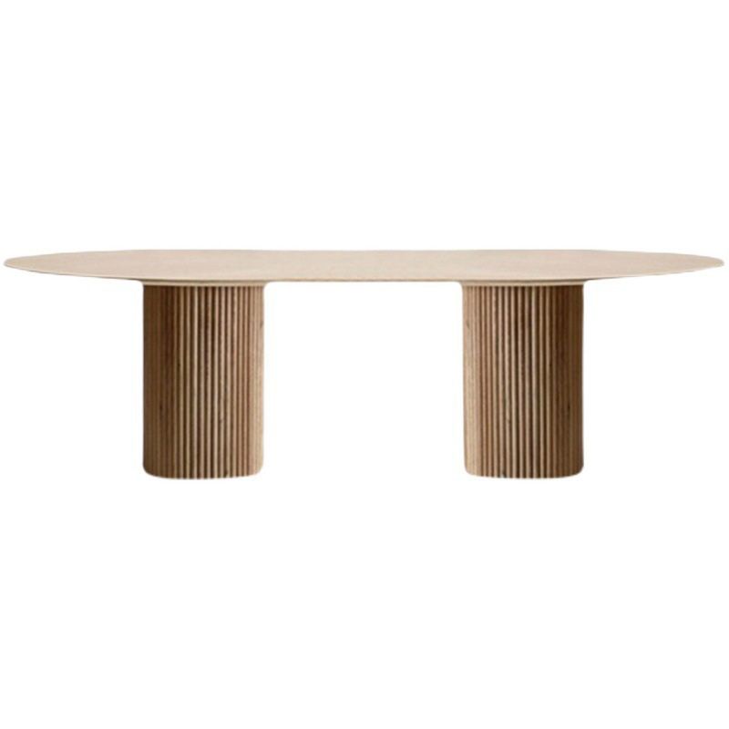 Pine Wood Top Dining Table Modern Oval Dining Table with Sled Base