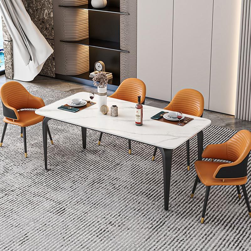 Black Iron 4 Legs Dining Site Table Industrial Stone Top Rectangle Dining Table