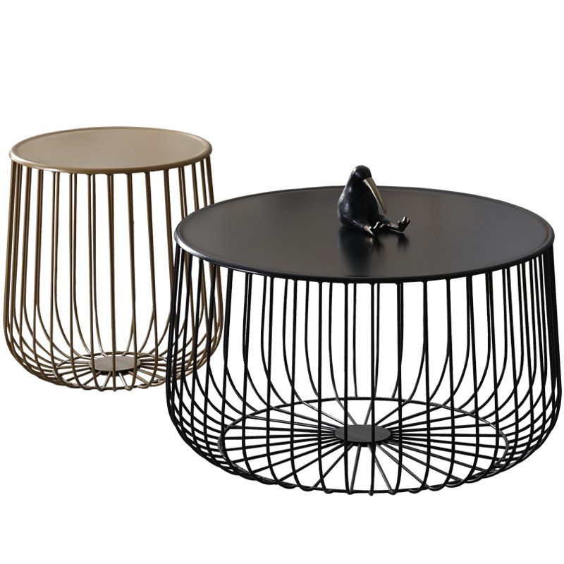 Mid-century Modern Iron Round Coffee Table, Frame Base Cocktail Table